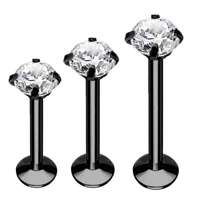 BodyJ4You 3PC Labret Stud Tragus Earring Set 16G Black Steel Crystal Helix Lip Monroe Cartilage