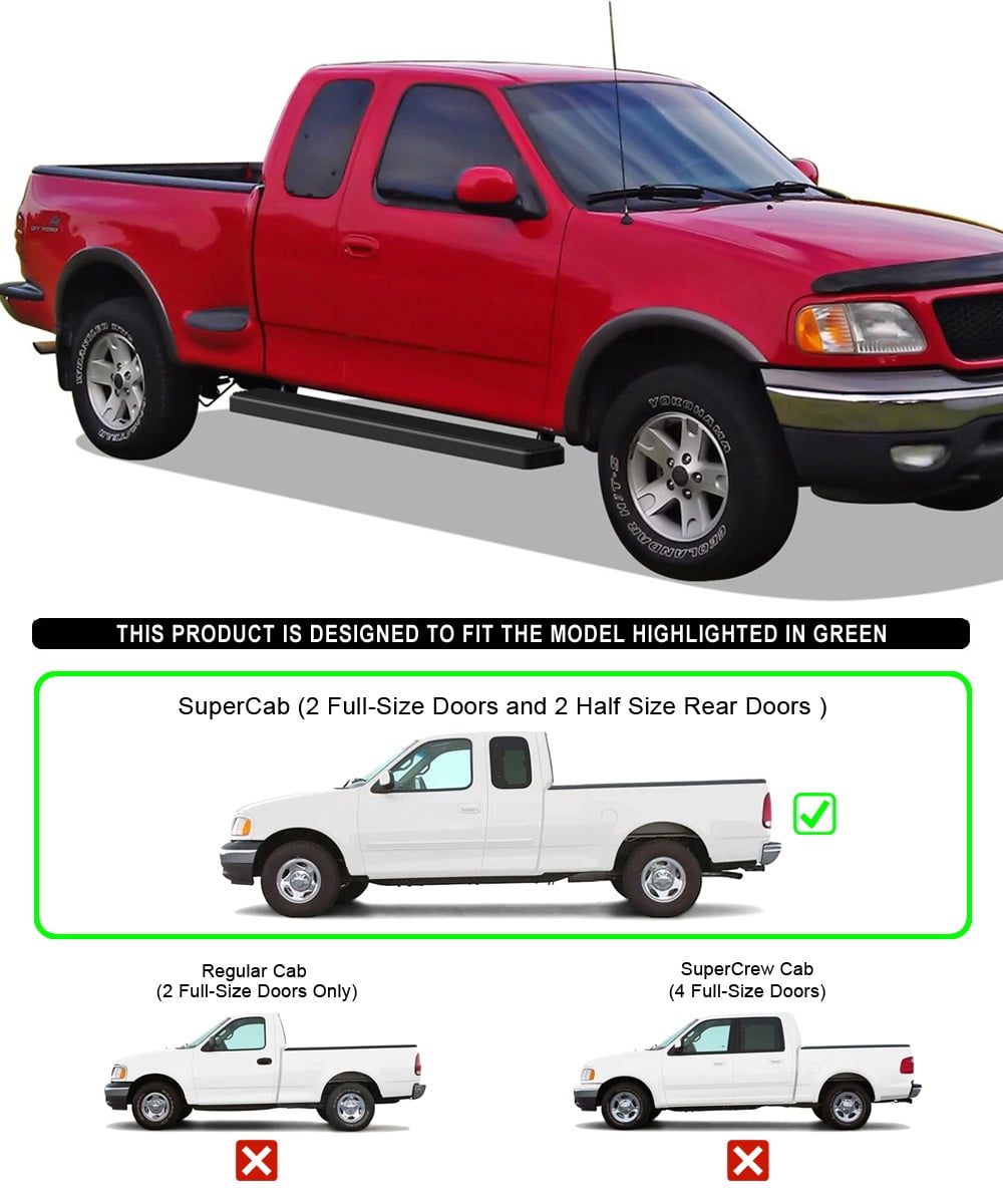 APS Running Boards 6-inch Black Compatible with Ford F150 F250 1999-2003 Super Cab (Include 04 Heritage) Stainless Steel (Nerf Bars Side Steps Side Bars)