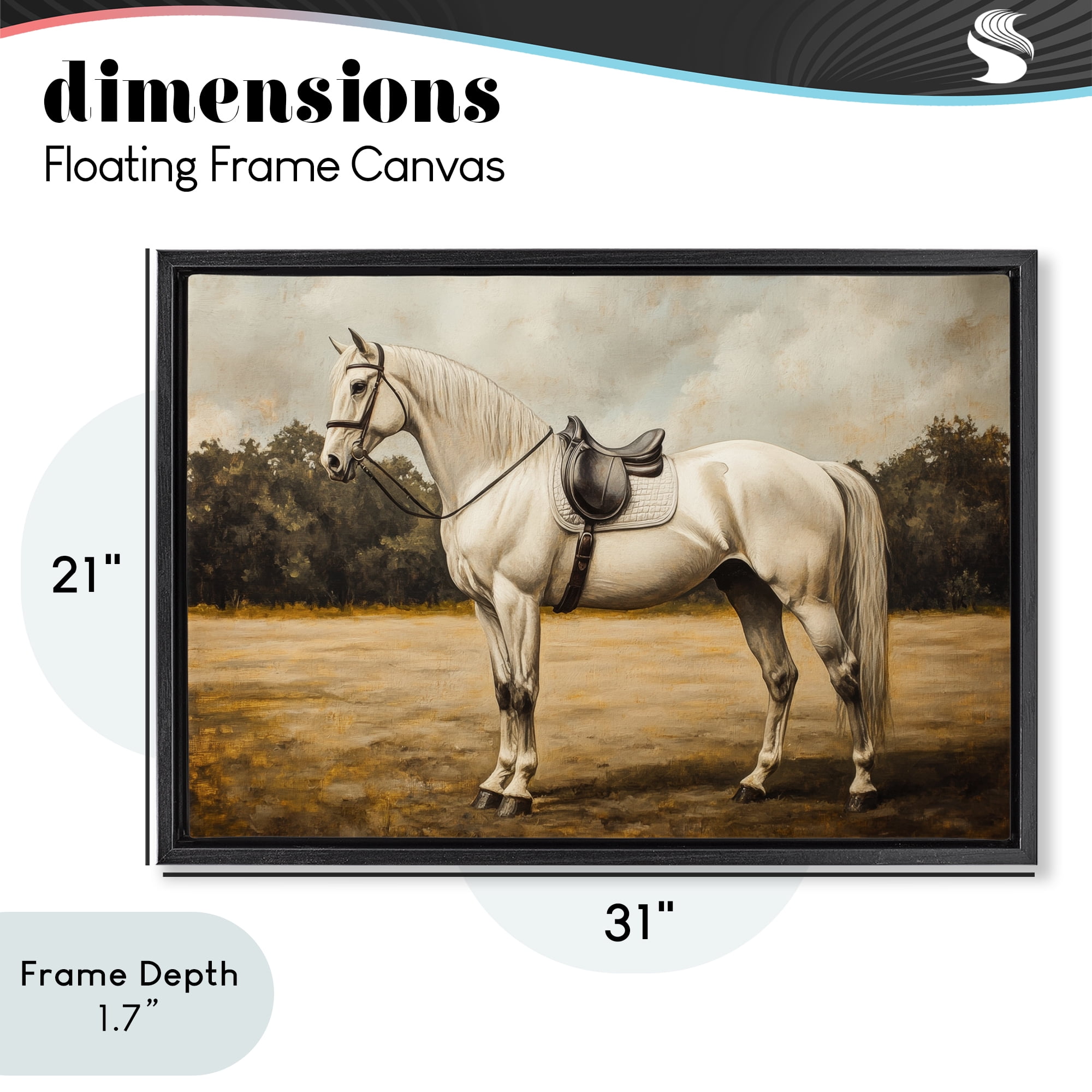 Stupell Industries White Mare with Saddle Black Framed Floater Canvas Wall Art, design by Petal Prints Design