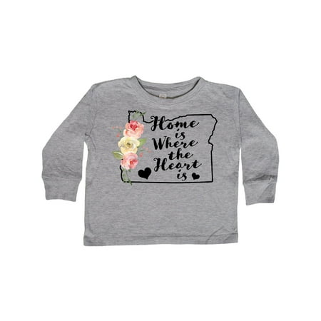 

Inktastic Oregon Home is Where the Heart is with Watercolor Floral Gift Toddler Toddler Girl Long Sleeve T-Shirt