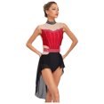 thumbnail image 4 of YiZYiF Women Glittery Rhinestone Modern Lyrical Dance Costume Flowy Tulle Skirt Ballet Leotard Dress Burgundy XXL, 4 of 7