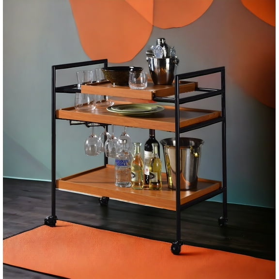 Oaken Honey Oak & Black Finish Serving Cart