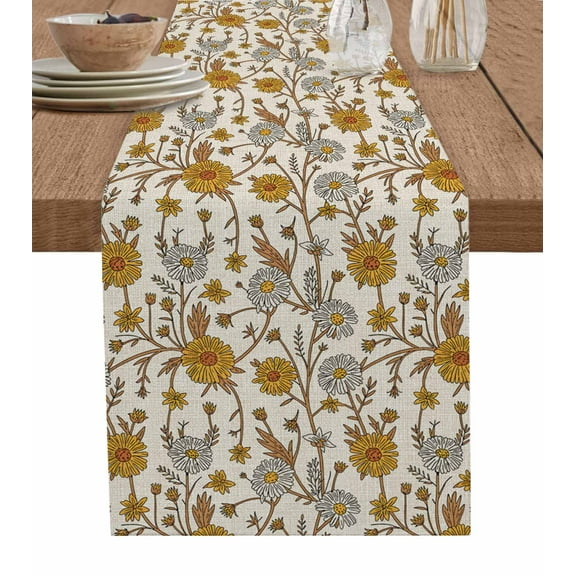 ERUNPONLY Fall Floral Table Runner - 70 Inch Long Vintage Farmhouse Botanical Leaves Flowers Cotton and Linen Blended Dress Scarves Farmhouse Table Runner for Kitchen Dining, Coffee Table, 13"x70"