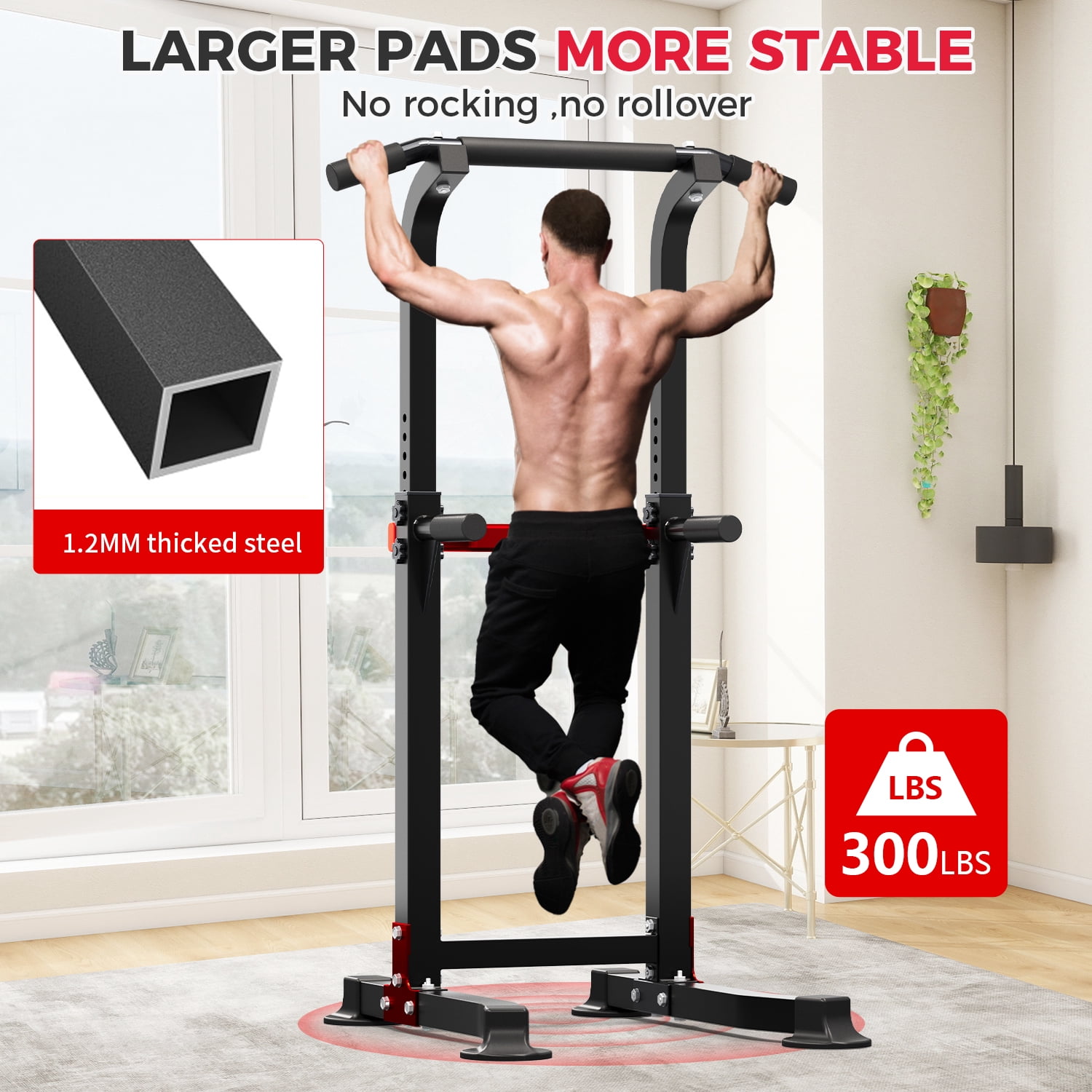 Wesfital Pull Up Bar Dip Station Power Tower Home Gym Equipment 300 lb Load Steel