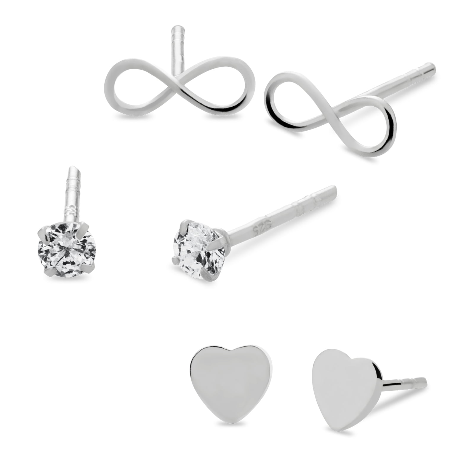 Sterling Silver Open Heart Post Earrings and a pair of 4mm CZ Stud Earrings