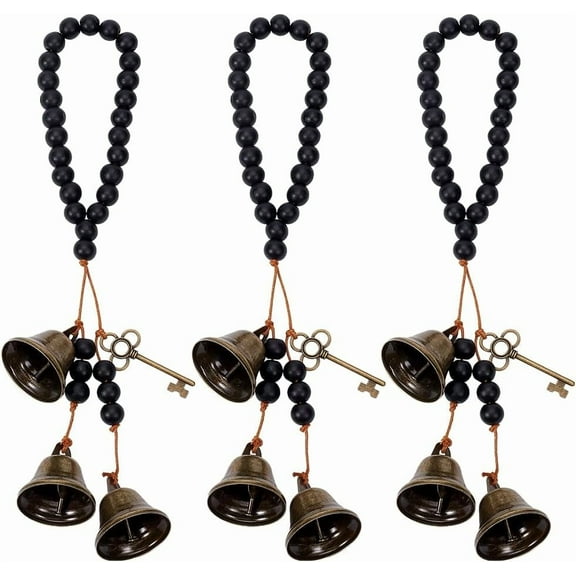 3Pcs Bells Protection for Door Knob Black Bells Bells Door Knob Hanger Pagan Bell Decor Wood Beads Magic Keys Bells for Witchy Room Home Decor Witchy Present for DIY