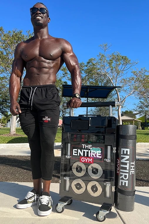 A The Entire Gym- Portable Home Gym Fitness Solution,Dumbbells Jump Rope Resistance Tube Booty Bands Workout Mat Bluetooth Speaker All-in-one Compact Full-sized Gym Rolling Case