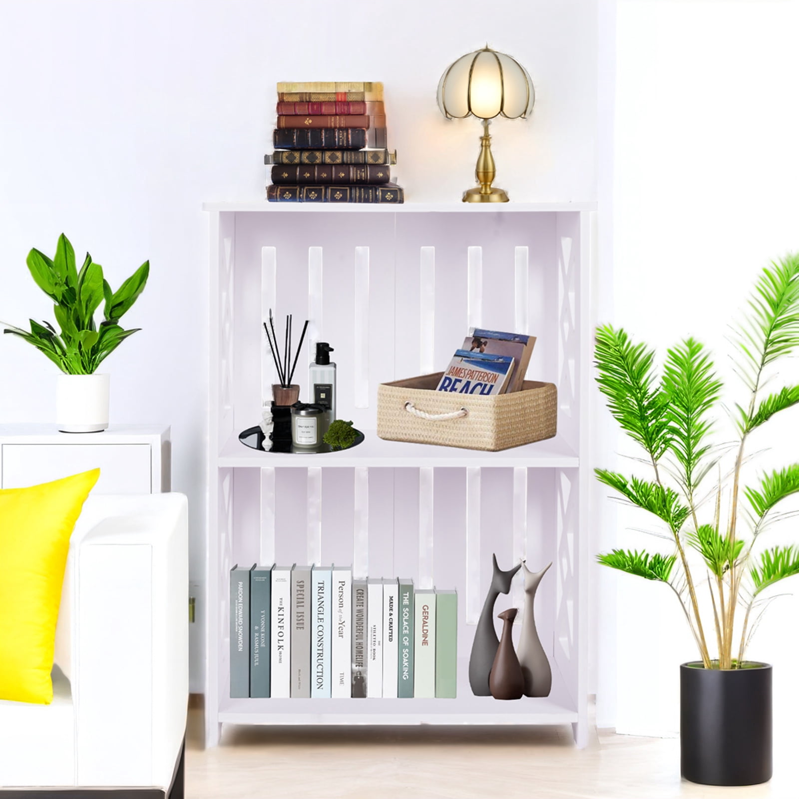 PinkSheep 3 Tier Open Shelf Bookcase Small Side Table End Table Storage Bookshelf for Living Room Bedroom Bathroom White