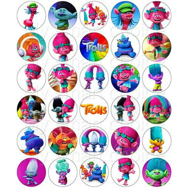 30 x Edible Cupcake Toppers Trolls Movie Party Collection of Edible