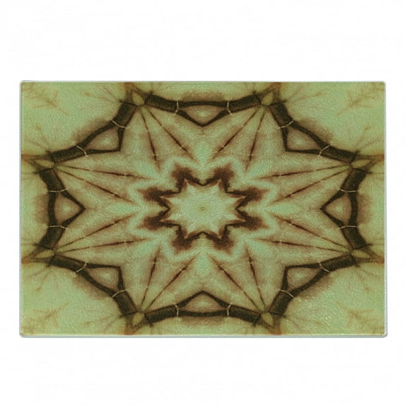 Mandala Cutting Board, Trippy Thai Flower Motif Dirty Grunge Smear and Rough Stains Art, Decorative Tempered Glass Cutting and Serving Board, Small Size, Mustard Brown, by Ambesonne