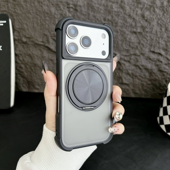 360° Rotatable Magnetic Ring Stand for iPhone 17 Pro Max Case, Compatible with MagSafe, Military Drop Protection Matte Translucent Anti-Scratch Non-Slip Case for iPhone 17 Pro Max, Black