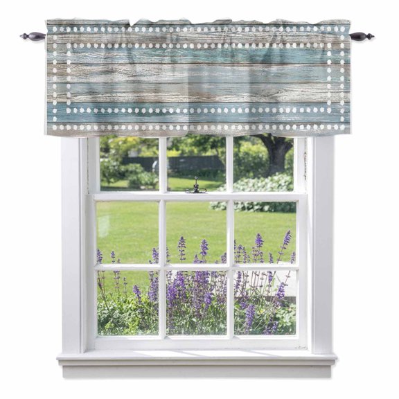 Kitchen Cafe Valance Curtain for Small Windows,Farm Blue Wood Board Rod Pocket Short Valances,42x12in