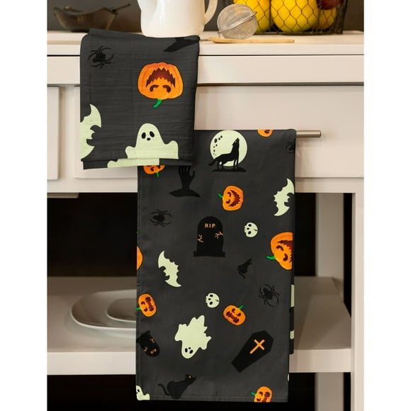 Paquete de Toalla/Trapo Secador de Cocina Halloween Gris Ligera Y Suave