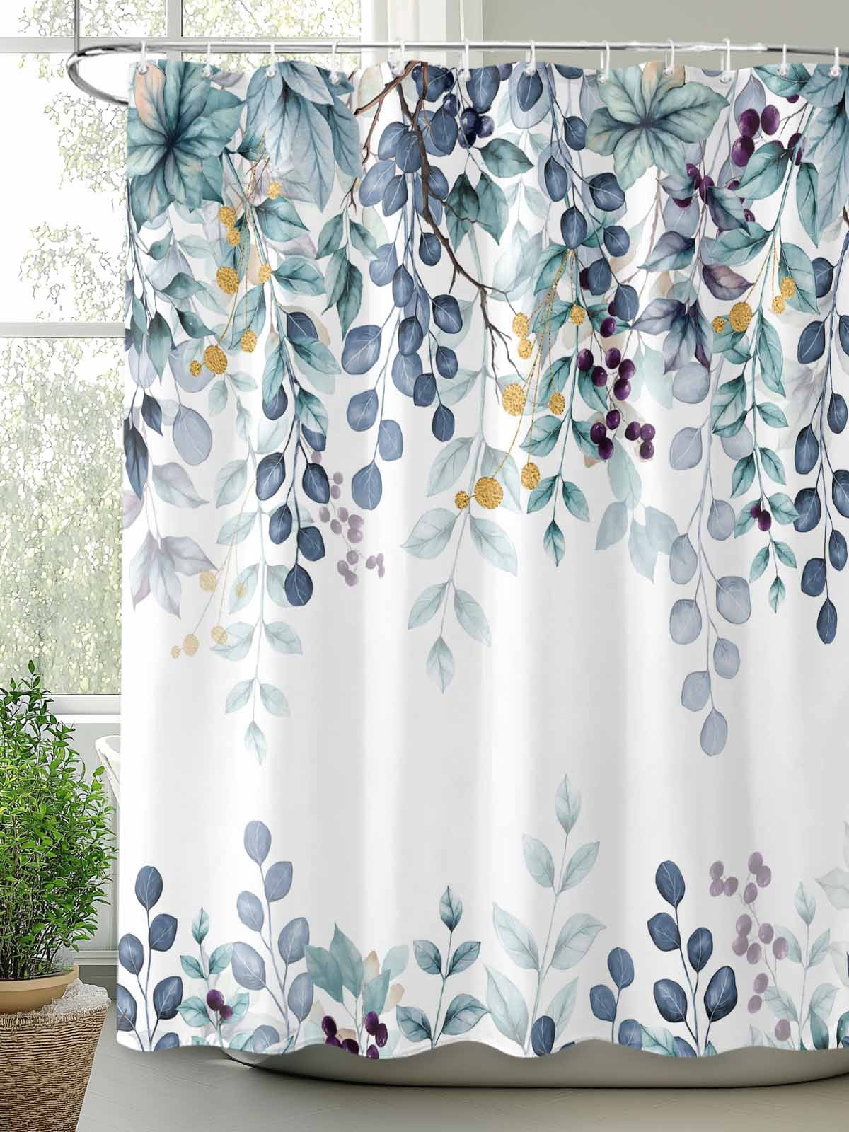 Eucalyptus Bathroom Curtain 78 Inch Shower Curtain with Hooks, Green Blue Branches Vintage Flower Plant Waterproof Polyester Bath Curtain Washable Bathtub Curtain 72''x 78''