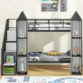 thumbnail image 2 of Bunk Bed with Stairs and Storage, Twin Over Twin Bunk Beds with Wardrobe, Heavy-Duty Metal Castle-Shaped Bunk Beds Frame, No Box Spring Needed-Black+White, 2 of 9