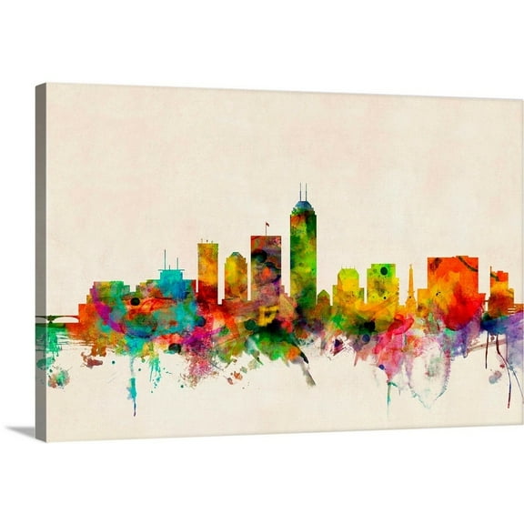 Great Big Canvas "Indianapolis Indiana Skyline"  by Michael Tompsett Orange Olive Green   Wrapped Canvas Print Wall Artwork