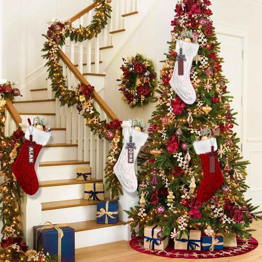 COCOBELA 4PACK Christmas Stockings,18Inches Large Cable Knitted Stocking Personalized Xmas Hanging Stocking Decorations with Name Tags for Holiday Christmas Party Family Decor