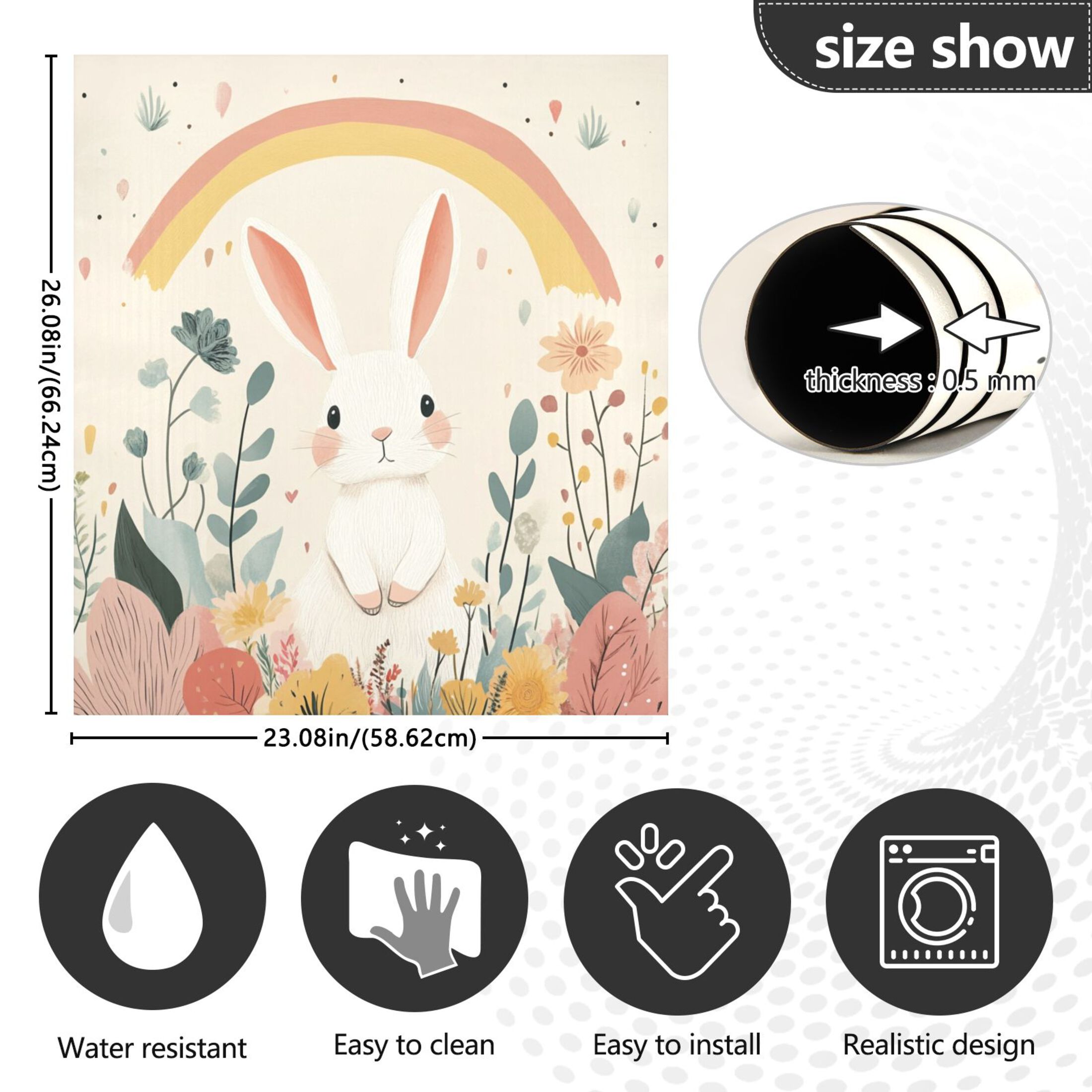Dishwasher Magnetic Sticker 23x26 Inch Refrigerator Magnetic Sticker Washing Machine Magnetic Sticker Kitchen Panel Magnetic Sticker Home Decor Rainbow Cute Rabbit