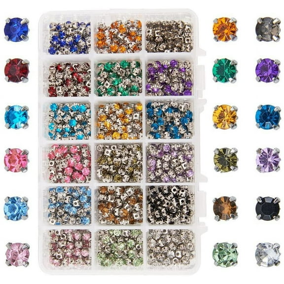 900pcs Sew on Acrylic Rhinestone Faceted Montee Five-Hole Beads with Brass Base 5x5x4mm for Jewelry Making Mixed Color