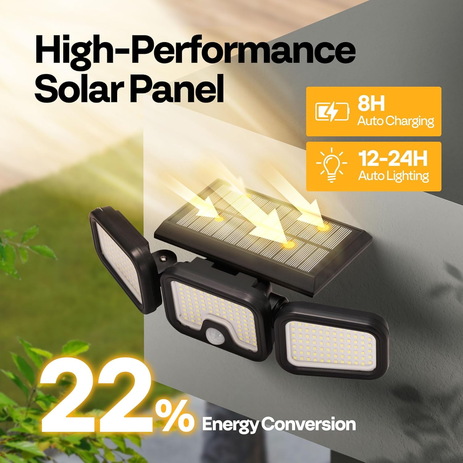 SPECSTAR Solar Flood Lights Outdoor, 256 LED 2500LM Motion Sensor Lights, 3 Adjustable Heads Security Lights, IP65 Waterproof, 270° Wide Lighting Angle Solar Powered Lights for Porch, Yard, 2 Pack