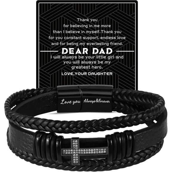 Father Day Gifts for My Man Boyfriend Husband Dad Grandpa Brother Son Him Men, Mens Cross Leather Braided Bracelet Mens Jewelry Birthday Gift Ideas for Men Valentines Christmas Gifts