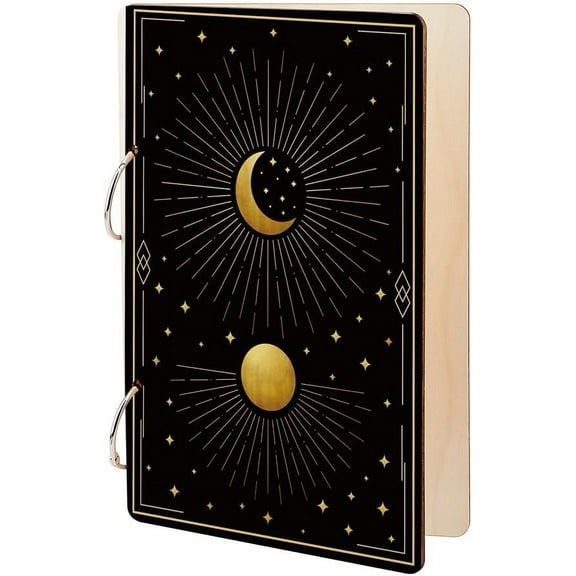 Wooden Card Keeper Binder Stars and Moon Greeting Card Organizer Moon Book Postcard Photo Album 2-Rings Cover Gift Book Birthday Wedding Holiday Greeting Cards Holder Storage Keepsake Gifts Colorful