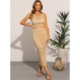 thumbnail image 3 of DARING DIVA Women's 2 Pieces Crochet Set Crop Top Slit Skirt Outfit M Khaki, 3 of 6
