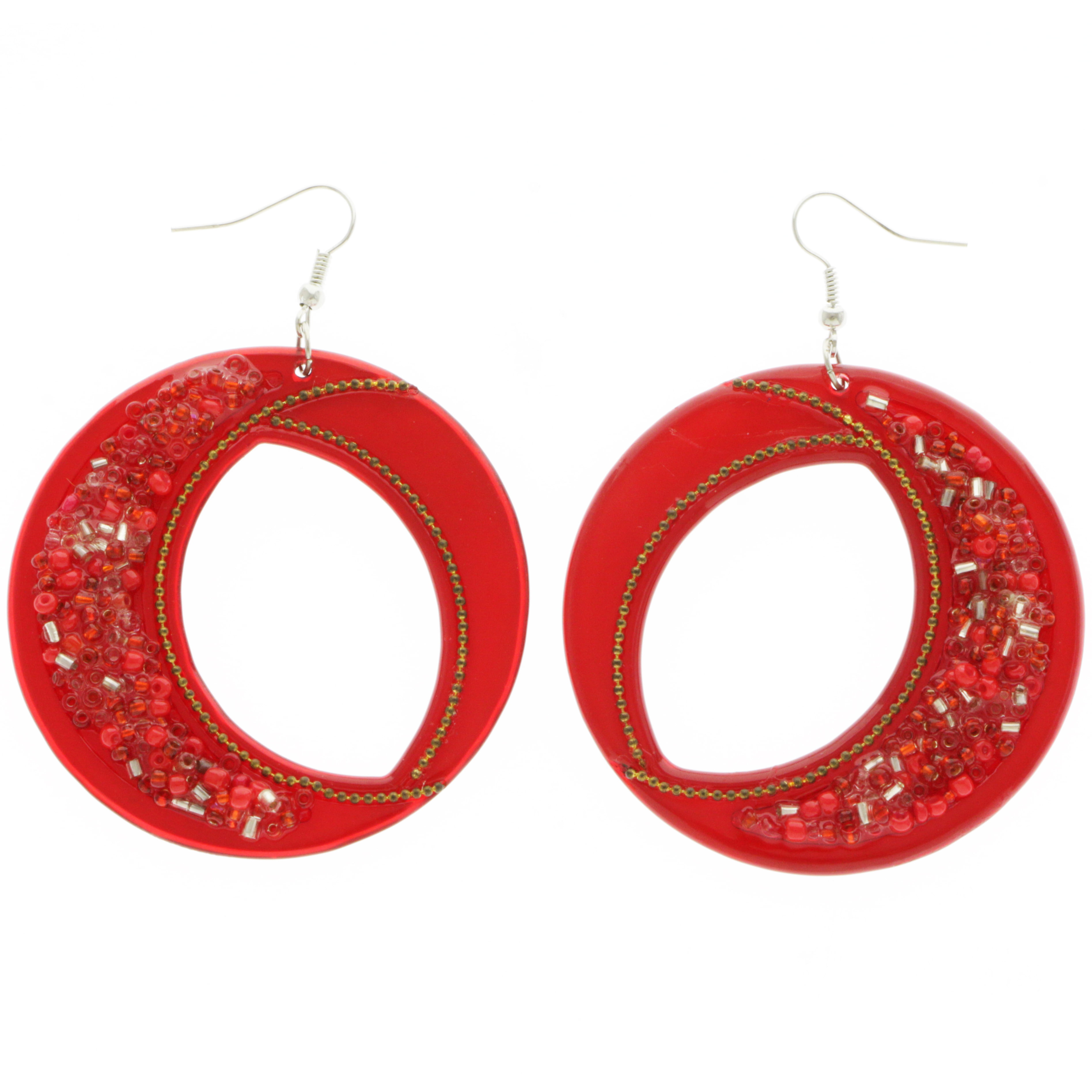 Mi Amore AB Finish Antiqued Hoop-Earrings Bronze-Tone & Red