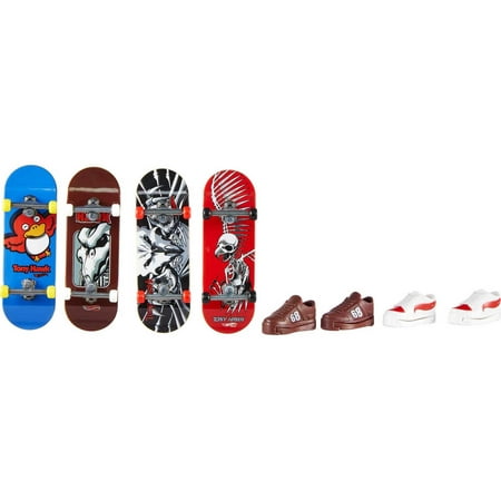 Hot Wheels Skate Tony Hawk Set of 4 Fingerboards & 2 Sets of Skate Shoes (Styles May Vary)