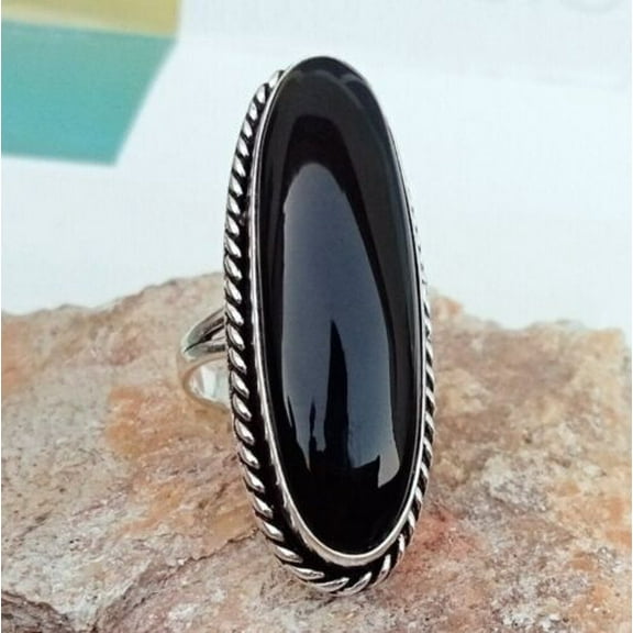 Beautiful Black Onyx Ring Gemstone 925 Sterling Silver Band Handmade Ring