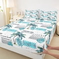 thumbnail image 3 of Feelyou Summer Coconut Tree Twin Sheet Sets, Cyan Stripes Lines Bedding, 3pcs, 3 of 7