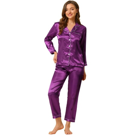 

Unique Bargains Women s Satin 2pc Loungewear Button Down Silky Pajama Sleepwear Sets