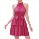 thumbnail image 2 of Vestidos de Verano 2025 para Mujer, Estilo Halter, Sin Mangas, con Volantes, Escalonadas, de , Plisado, Corte A, Minivestido con Vuelo. Rosa Roja S, 2 of 9