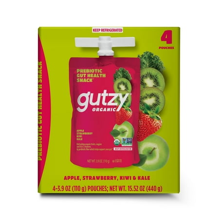 Gutzy Organic Strawberry Kiwi Kale Fruit and Veggie Pouch Snack – 4 Pack, Smooth & Family-Friendly