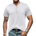 thumbnail image 5 of Summer Men's Henley Short Sleeve T-Shirt European and American Men's Bottoming Button T-Shirt-Army Green-3XL, 5 of 8