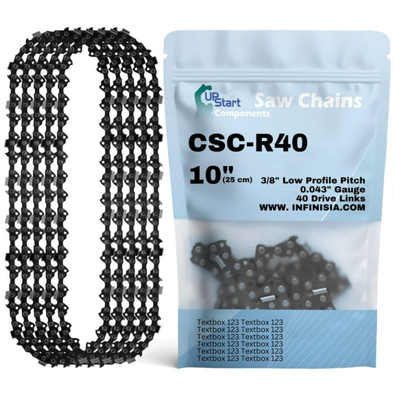 5-Pack 10-Inch Chainsaw Chain R40 Replacement for Echo PPF-280 - (10", 3/8", .043", 40 Drive Links)