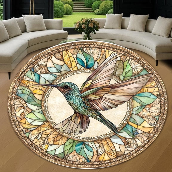 Round Area Rug, Hummingbird14 Nature Pattern Non-Slip Floor Mat, Soft Washable Carpet for Living Room Bedroom Decor 24 Inch