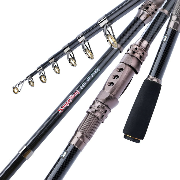 [Christmas Savings CLEARANCE!!!]Sougayilang Telescopic Fishing Rod 24T  Carbon Fiber Lightweight Spinning Fishing Pole with CNC Reel Seat