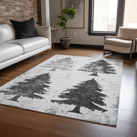 Addison Rugs Chantille Indoor/Outdoor Transitional Holiday Christmas Tree Gray Machine Washable Rectangle Rug, 10' x 14'