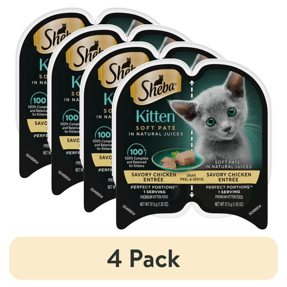 (4 pack) Sheba Perfect Portions Chicken Entree Kitten Wet Cat Food Pate, 2.6 oz Twin Pack Tray