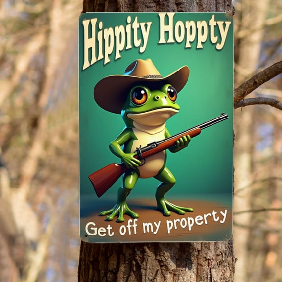 Vintage Tin Sign Metal Sign Funny Hippity Hoppity Get Off My Property Metal Tin Sign No Trespassing Retro Aluminum Sign Warning Frog Wall Decor For Bar Cafe 8×12 In Birthday Gifts Men Women