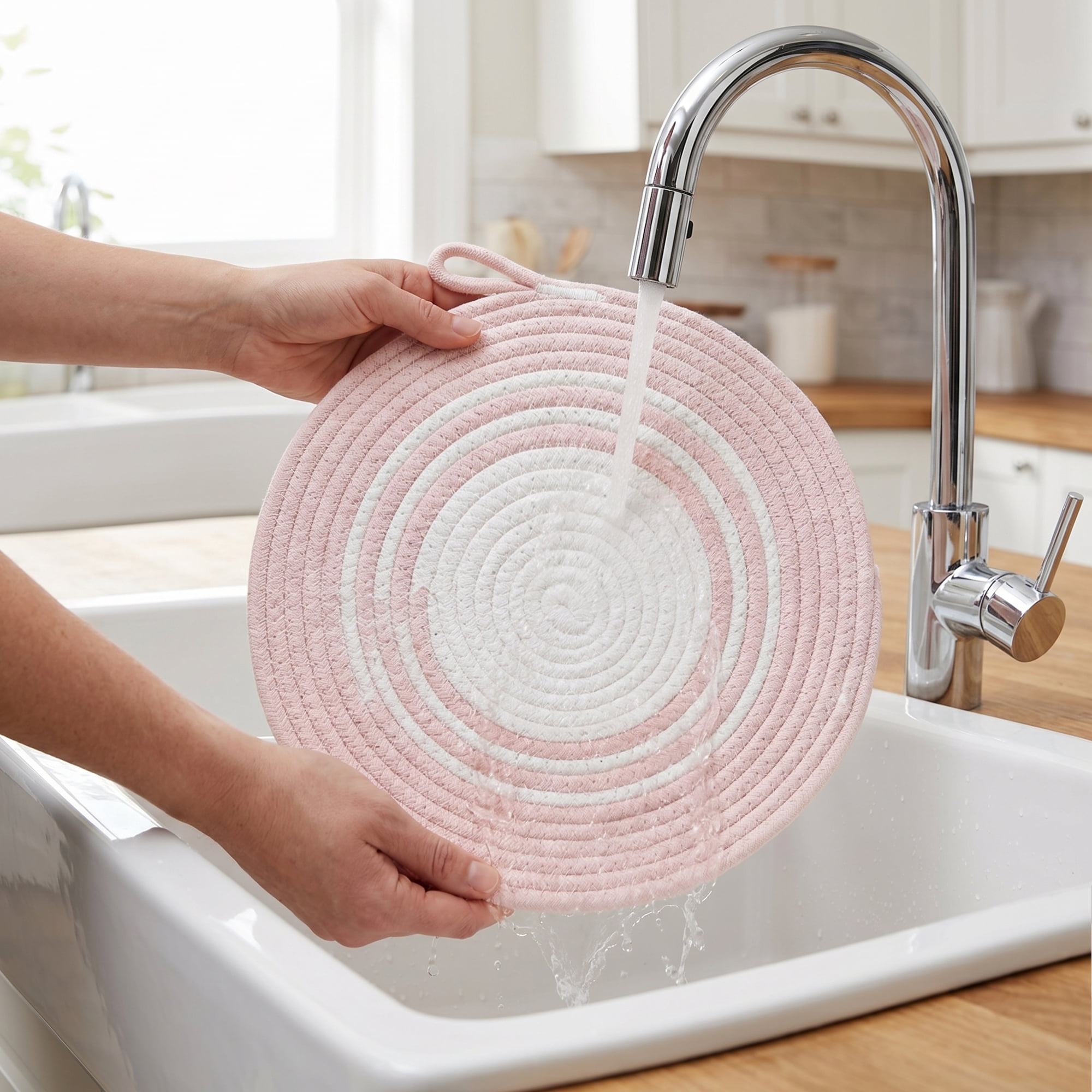 Unique Bargains 6Pcs Woven Dining Table Decor Round Placemats Pink 11.8x11.8in