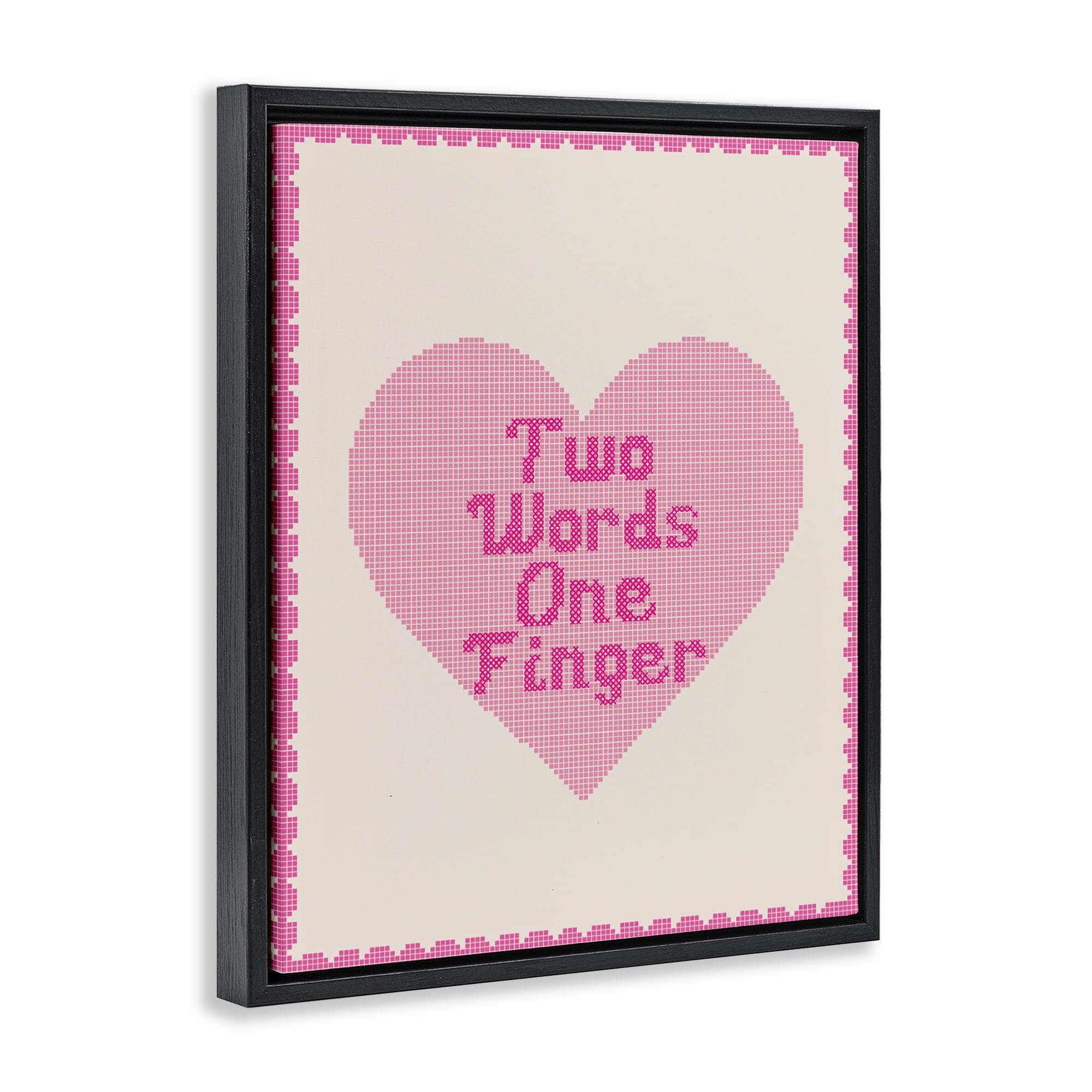 Stupell Industries Two Words One Finger Heart Black Framed Floater Canvas Wall Art, design by Lil' Rue