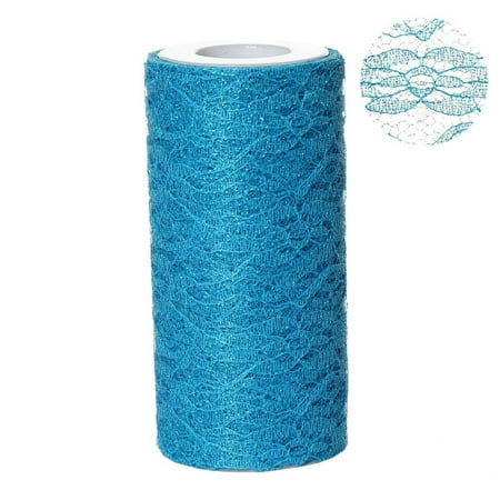 Shimmer Roll - Floral Shimmer Lace Glitter Tulle Fabric Roll For Wedding Party Decorations - Turquoise- 6