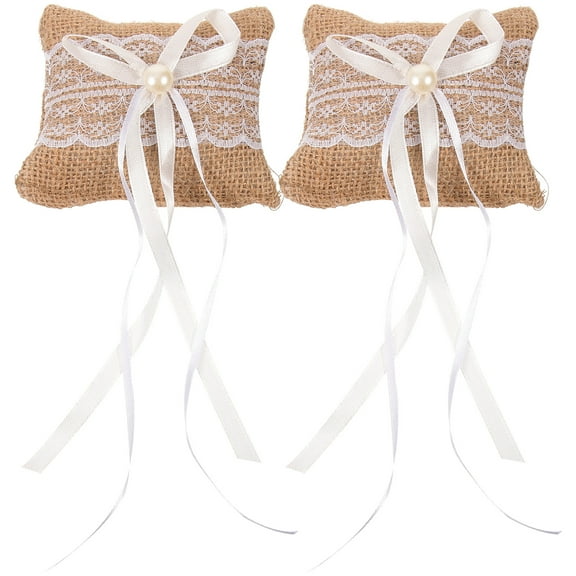 Parvistic 2pcs Bridal Linen Ring Pillow Creative Lace Ring Box for Wedding Ring Storage