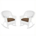thumbnail image 1 of Jeco Chaise Berçante en Osier Blanche avec Coussin Marron (Ensemble de 2), 1 of 1