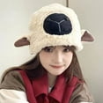 thumbnail image 4 of Eoperou Plush Hat Cute Fuzzy Cozy Thickened Stretchy Keep Warm Soft Autumn Winter Sheep Lamb Ears Girls Cap for Daily, 4 of 8