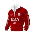 thumbnail image 2 of Iaqnaocc Mens Sweatshirt 250 Anniversary Usa Waffle Zippper Mock Neck Shirts for Men 250 Anniversary Usa Shirt Usa Flag Patriotic American Flag Pullover Red M, 2 of 3