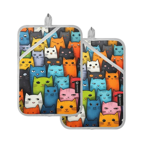 ALAZA Cute Cats Colorful Pot Holders Set of 2 Heat Resistant Kitchen Oven Mitts