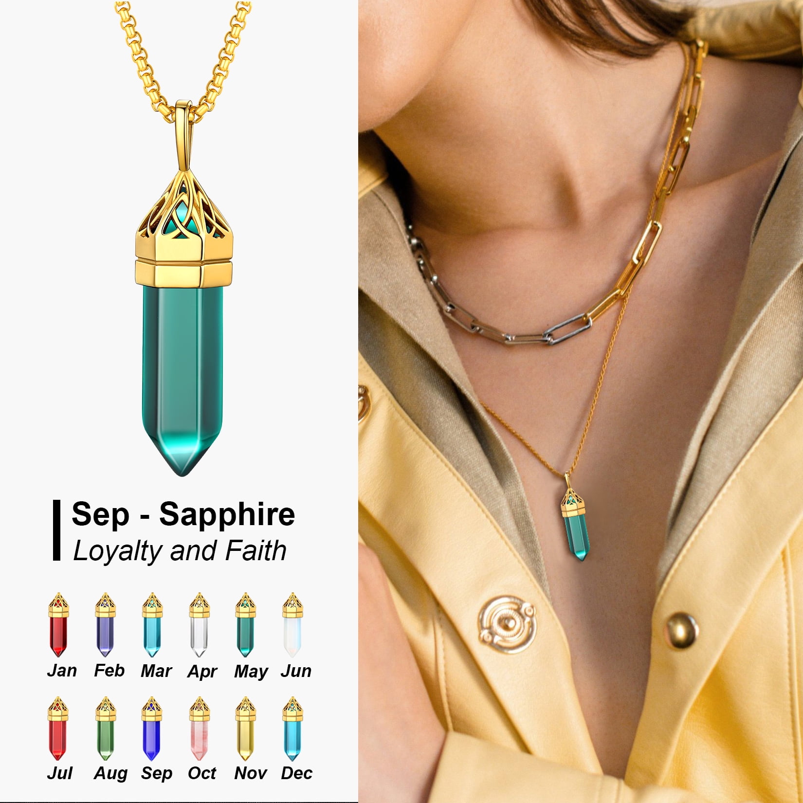Bestyle Synthetic Emerald Gemstone Pendant Necklaces May Birthstone ...